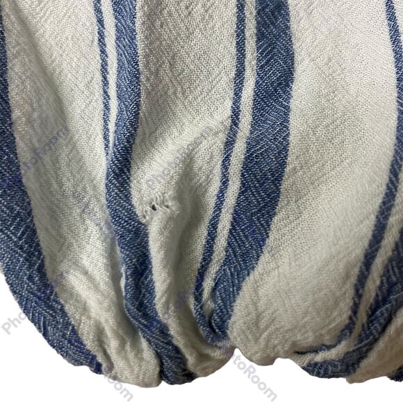 Hollister Womens SZ M Hi Low Top Blue White Stripes Embroidered Sleeves Tie Neck - Picture 9 of 9